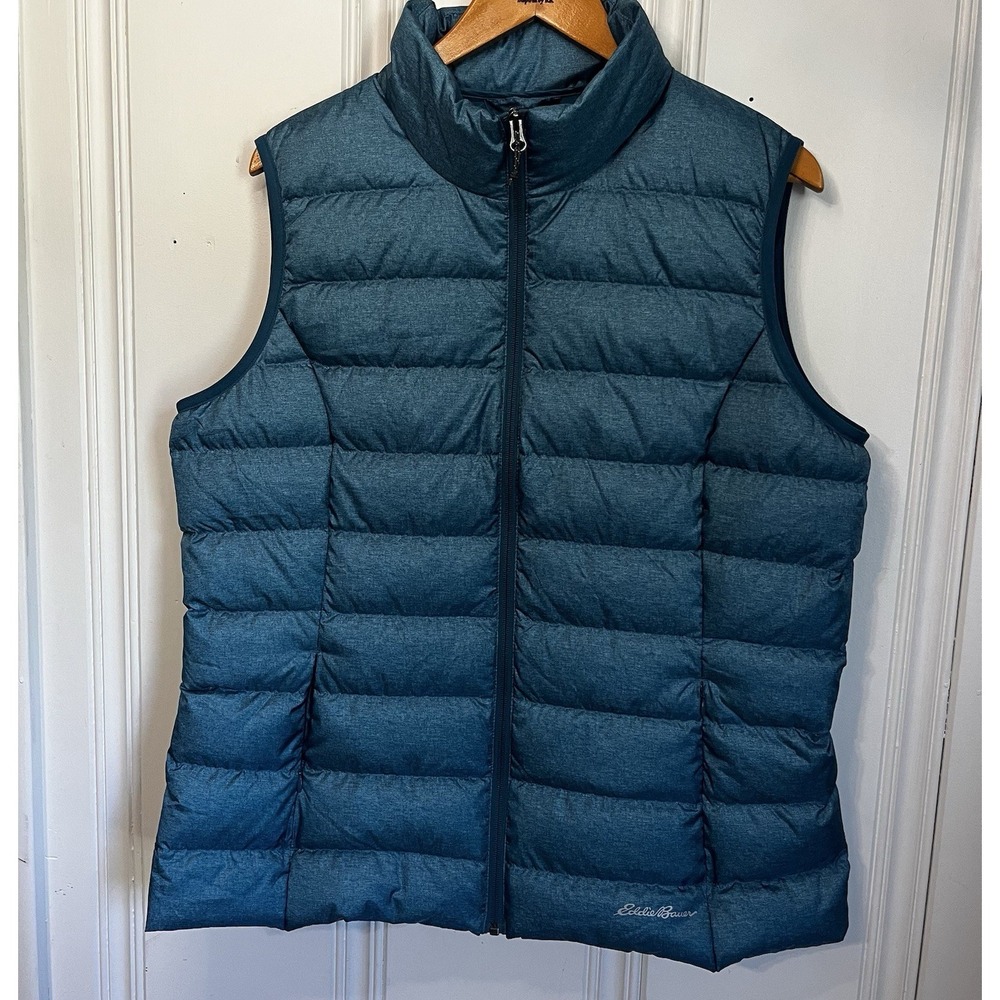 Eddie Bauer Puffer Vest Women XL Navy Blue EB650 Down Insulated Quilted Full Zip